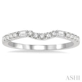 1/4 Ctw Curved Center Baguette and Round Cut Diamond Wedding Band in 14K White Gold